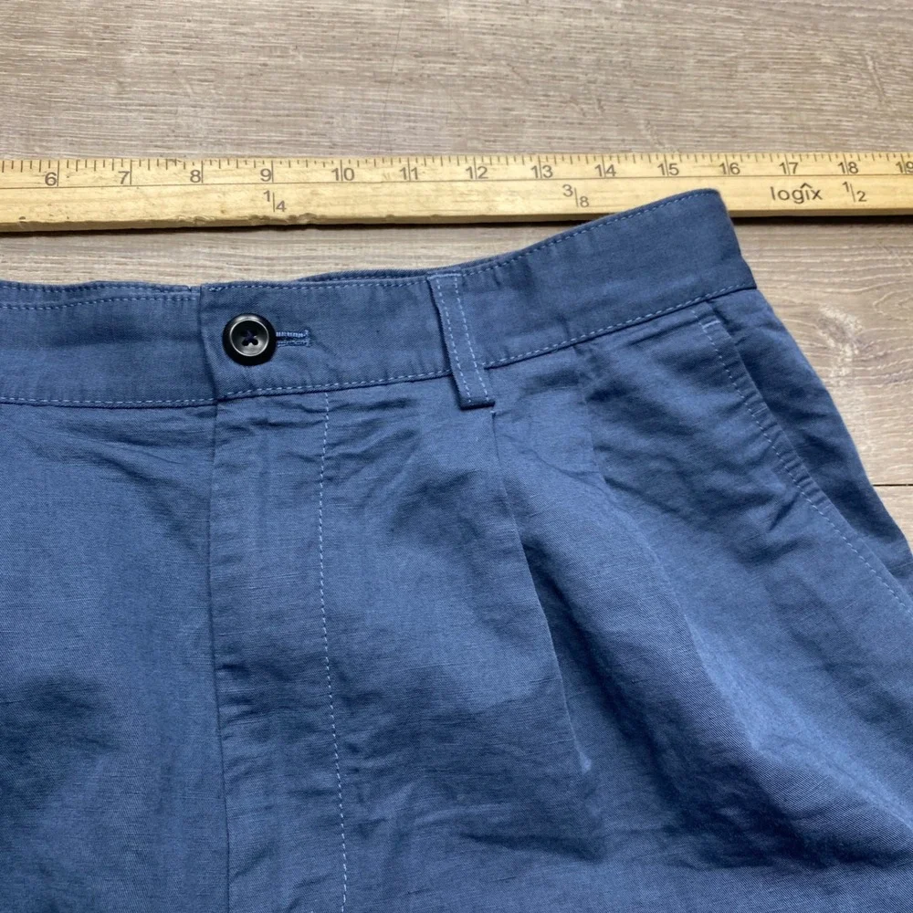 Banana Republic Trousers Mens 31x32 Blue Pleated Linen Blend Safari Travel Pant